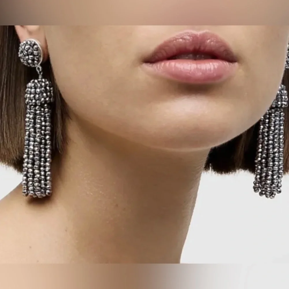 J. Crew Beaded‎ Tassel Earrings Silver Mirror, Gold Plated Hypoallergenic NWT